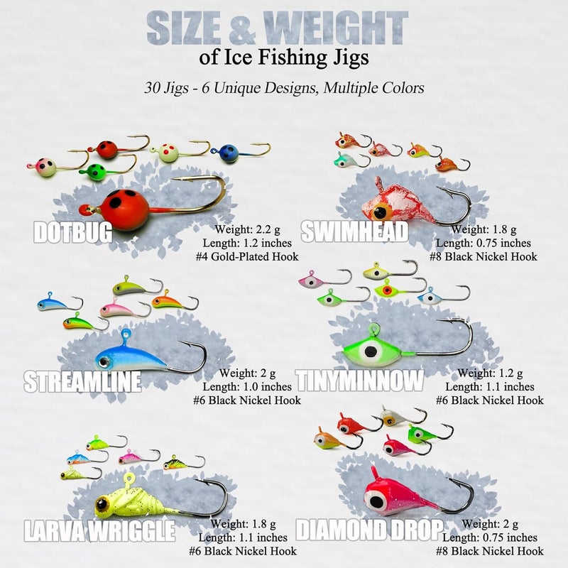 VMSIXVM Ice Fishing Jigs Lures, 180, 170, 160Pcs Glow Micro Winter Jig Heads Hooks Soft Plastic Worm Baits kit for Crappie Walleye Panfish, Ice Fishing Gear Equipment Tackle Accessories - Image 2